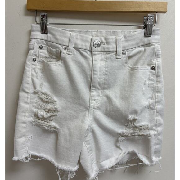 American Eagle Super Stretch White Distressed Denim Shorts Women’s 2 High Rise - Picture 1 of 5